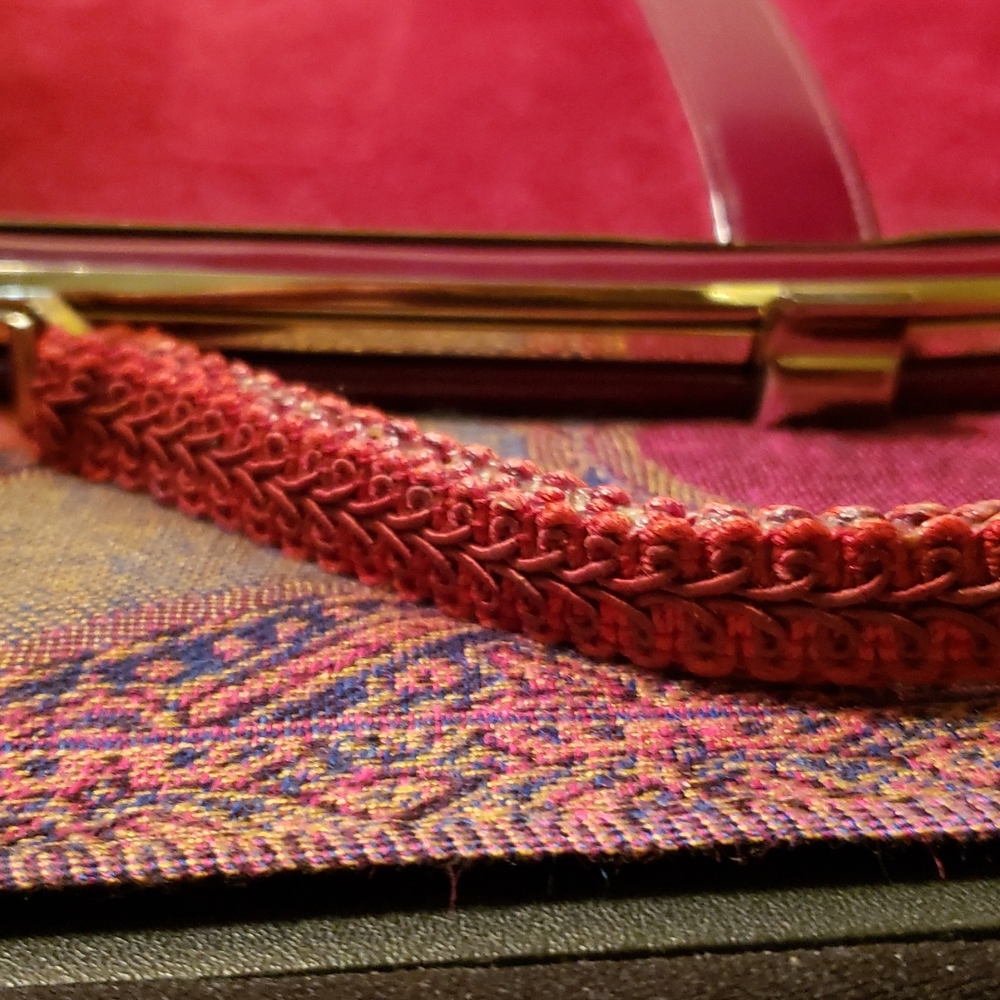SALE Vintage Red Patten Leather and Suede Handbag - Picture 3 of 8